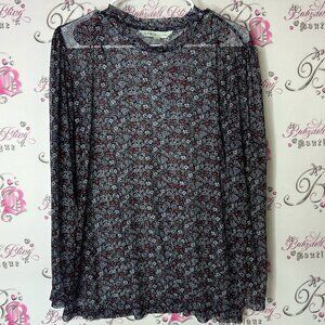 Cleo floral Sheer Long Sleeve Top flowers black red white mesh